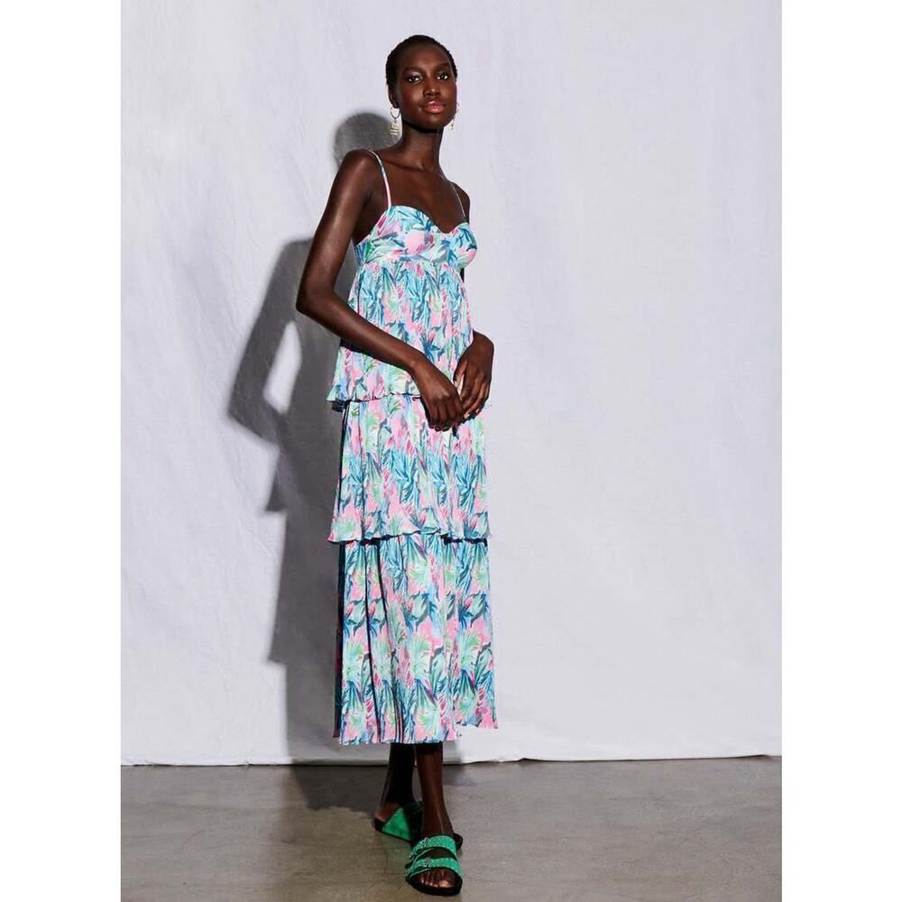 Anthropologie Saylor Mauve Dress Maxi Pleated Floral Size L $249 - Picture 2 of 12